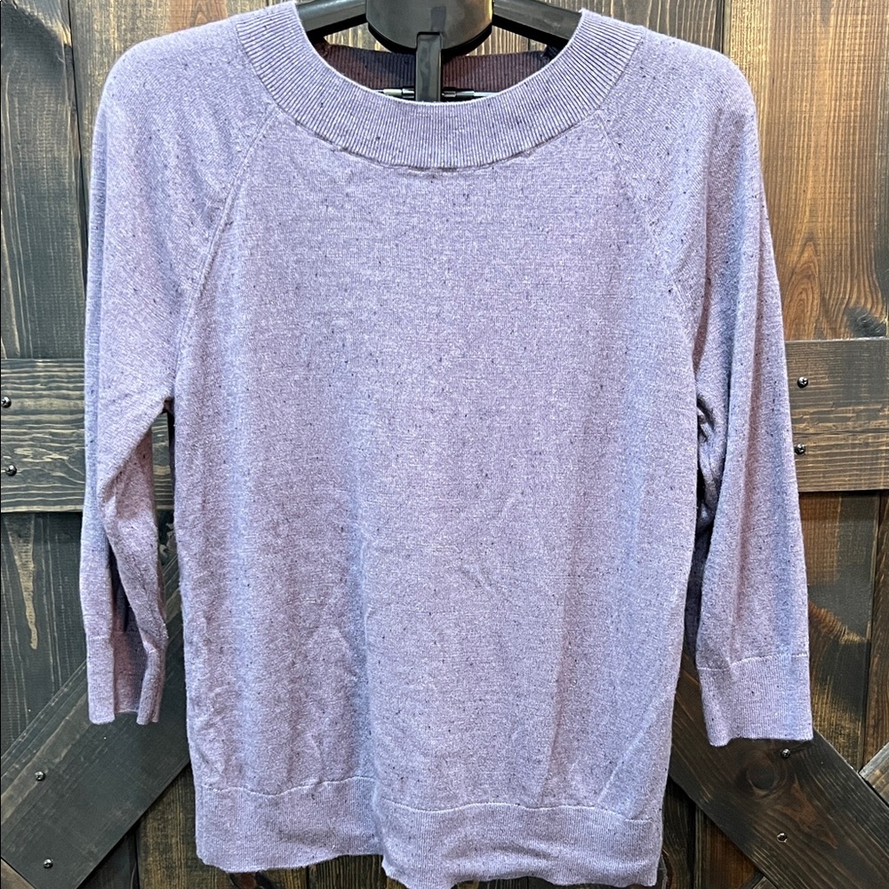 LOFT Speckled Light Sweater Top L Purple‎ Blue Ribbed Soft Neutral Casual